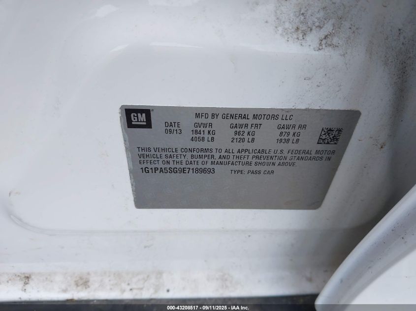 2014 Chevrolet Cruze Ls Auto VIN: 1G1PA5SG9E7189693 Lot: 43208517