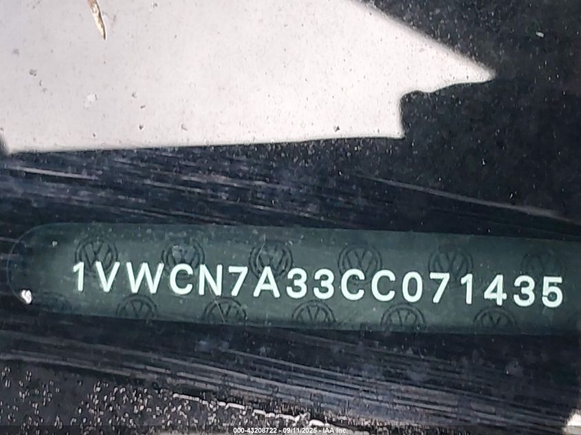 2012 Volkswagen Passat 2.0L Tdi Sel Premium VIN: 1VWCN7A33CC071435 Lot: 43208722