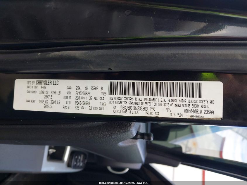 2008 Dodge Nitro Slt/Rt VIN: 1D8GU58618W235963 Lot: 43208883