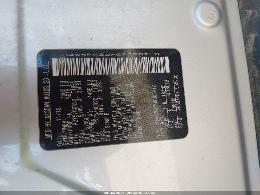 2011 Infiniti Qx56 VIN: JN8AZ2NE7B9003412 Lot: 43209001