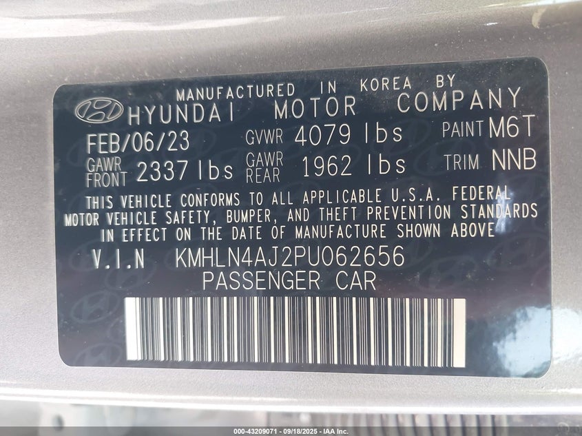 2023 HYUNDAI ELANTRA HYBRID LIMITED KMHLN4AJ2PU062656
