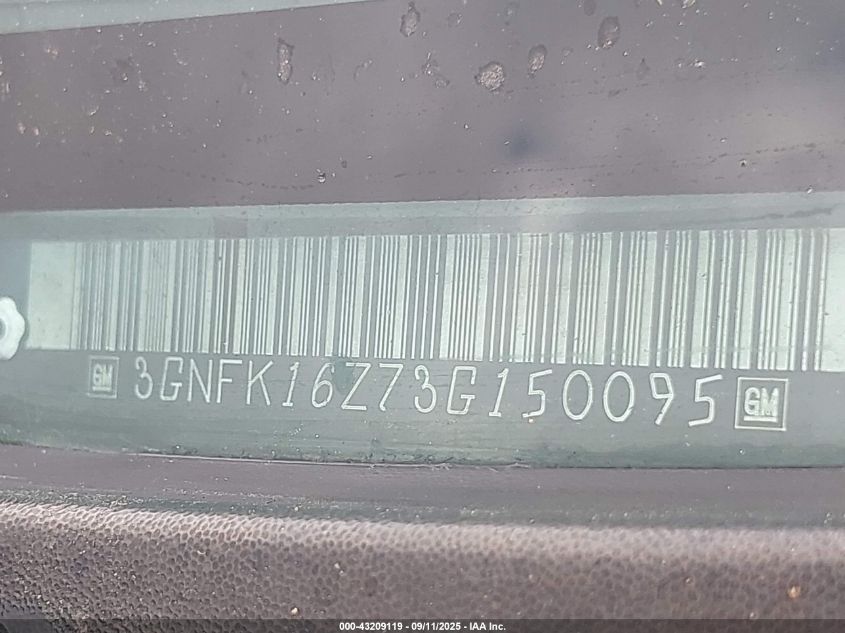 2003 Chevrolet Suburban 1500 Z71 VIN: 3GNFK16Z73G150095 Lot: 43209119