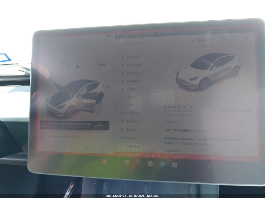 2023 Tesla Model Y Awd/Long Range Dual Motor All-Wheel Drive VIN: 7SAYGDEE6PA093872 Lot: 43209175