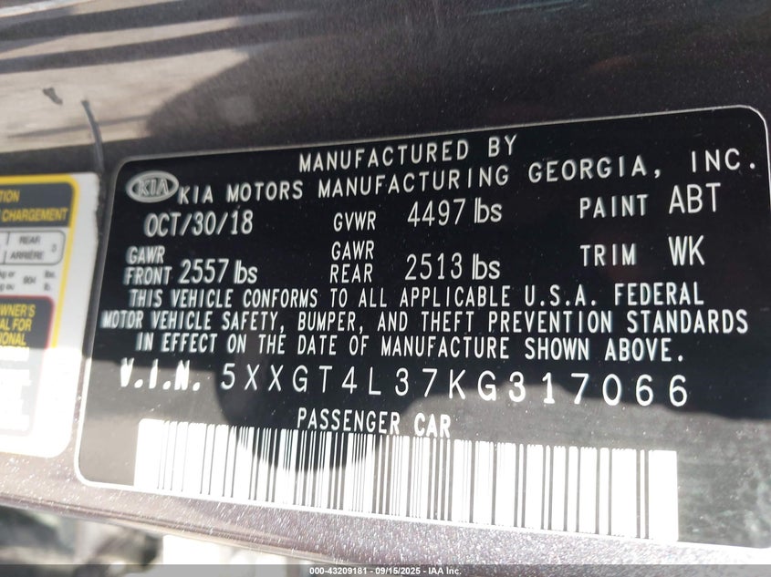 2019 KIA OPTIMA LX 5XXGT4L37KG317066