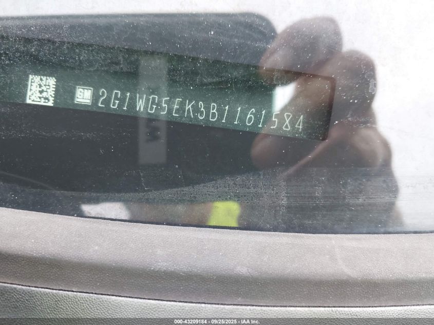 2011 Chevrolet Impala Lt VIN: 2G1WG5EK3B1161584 Lot: 43209184