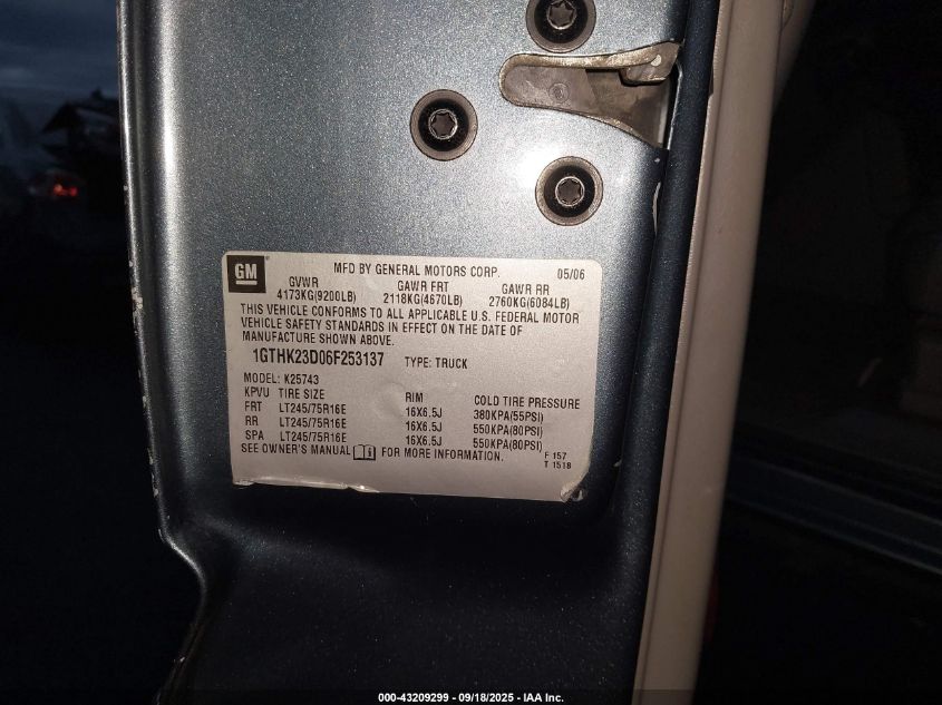 2006 GMC Sierra 2500Hd Slt VIN: 1GTHK23D06F253137 Lot: 43209299