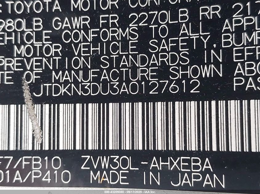 2010 Toyota Prius Ii VIN: JTDKN3DU3A0127612 Lot: 43209380