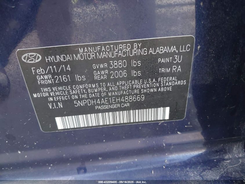 2020 Hyundai Elantra VIN: 5NPD84LS3LH590946 Lot: 43209405