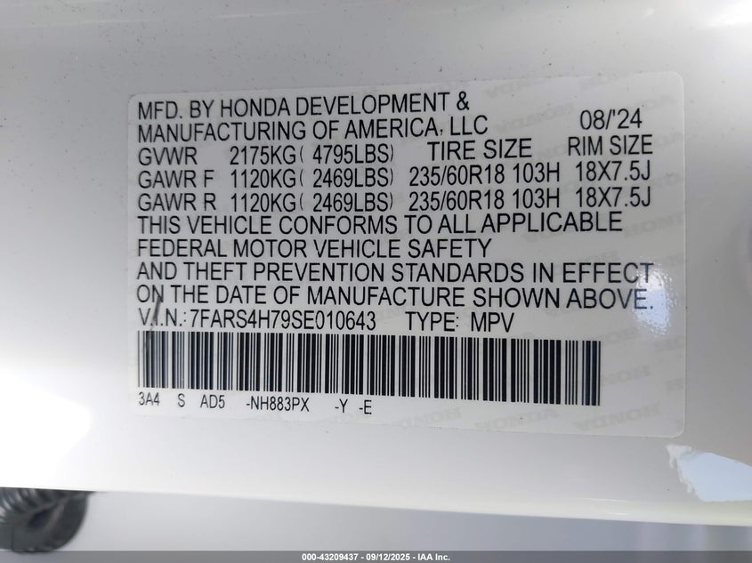 2025 HONDA CR-V EX-L AWD - 7FARS4H79SE010643