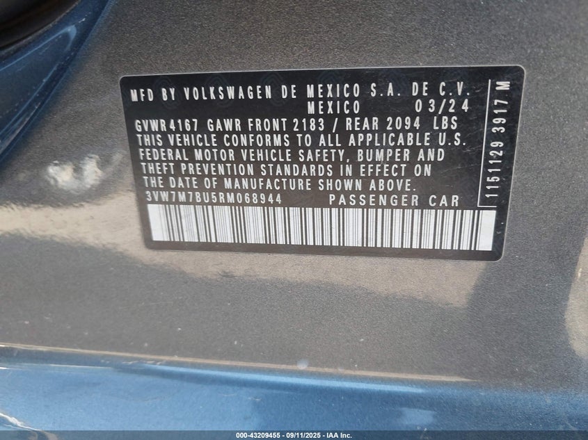 2024 VOLKSWAGEN JETTA 1.5T SE 3VW7M7BU5RM068944