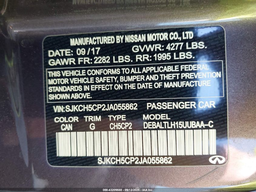 2018 Infiniti Qx30 Sport VIN: SJKCH5CP2JA055862 Lot: 43209588