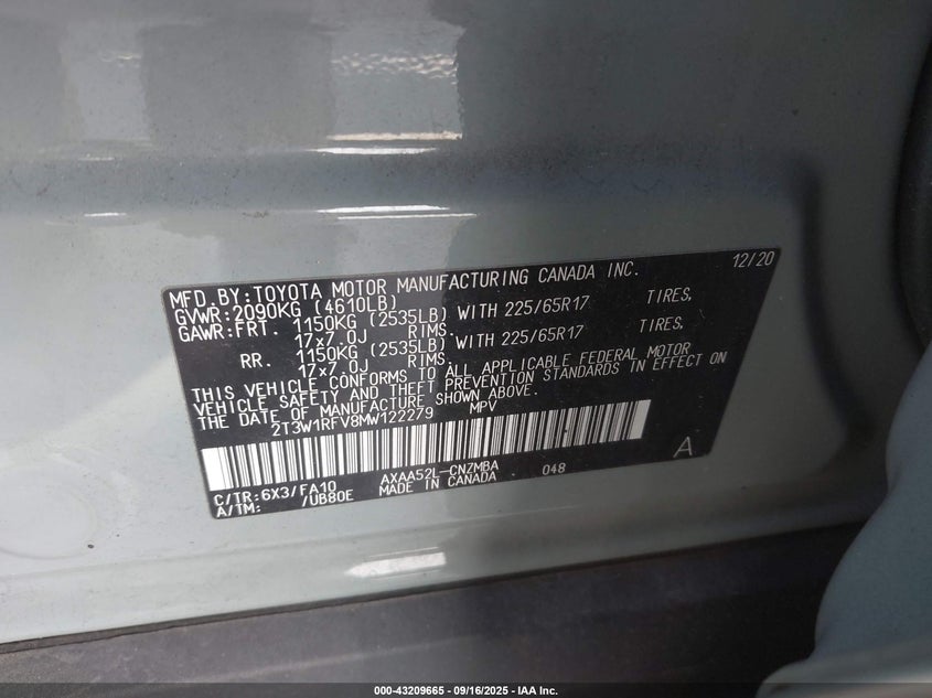 2021 TOYOTA RAV4 XLE - 2T3W1RFV8MW122279