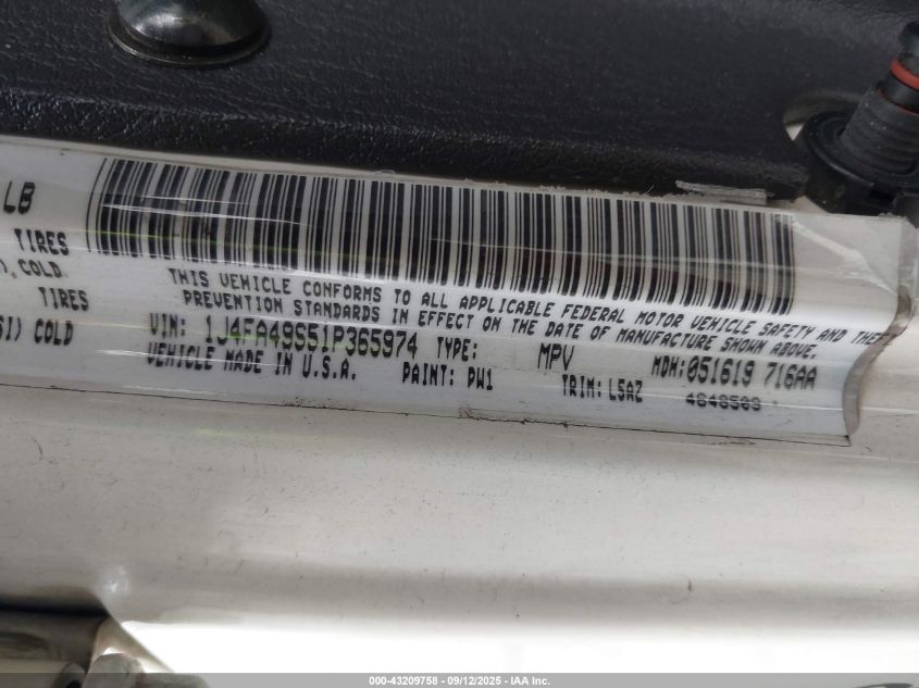 2001 Jeep Wrangler Sport VIN: 1J4FA49S51P365974 Lot: 43209758