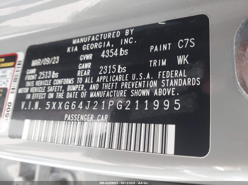 2023 Kia K5 Gt-Line VIN: 5XXG64J21PG211995 Lot: 43209823