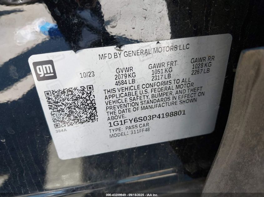 2023 Chevrolet Bolt Euv Fwd Lt VIN: 1G1FY6S03P4198801 Lot: 43209949