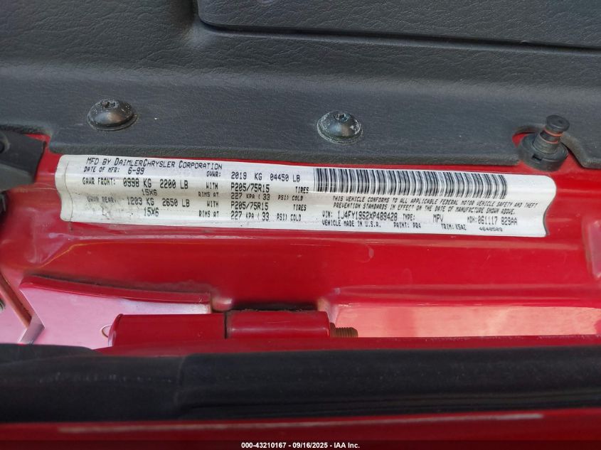 1999 Jeep Wrangler Sport VIN: 1J4FY19S2XP489428 Lot: 43210167