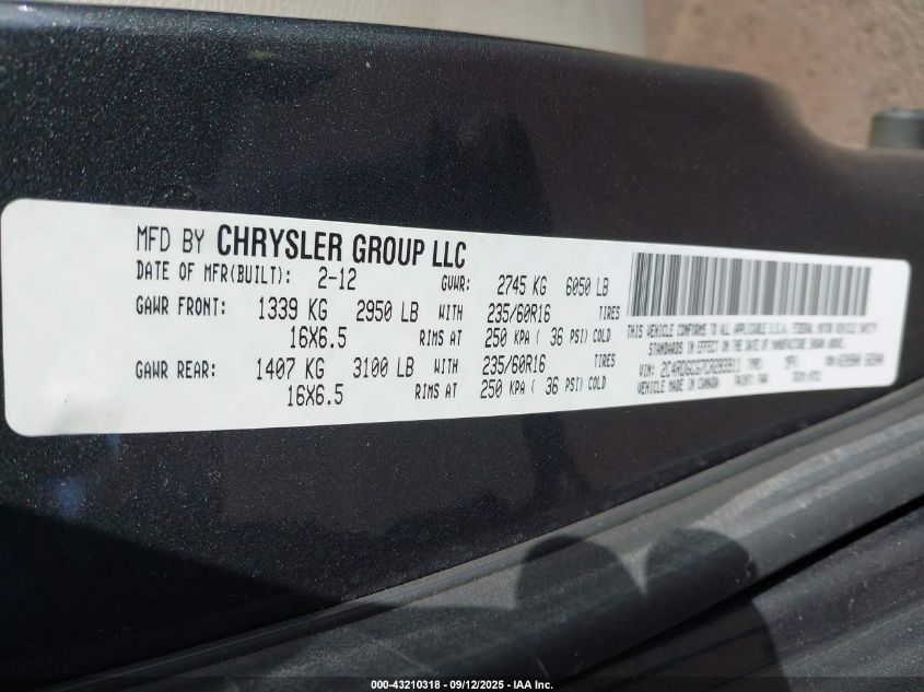 2012 Dodge Grand Caravan Sxt VIN: 2C4RDGCG7CR283911 Lot: 43210318