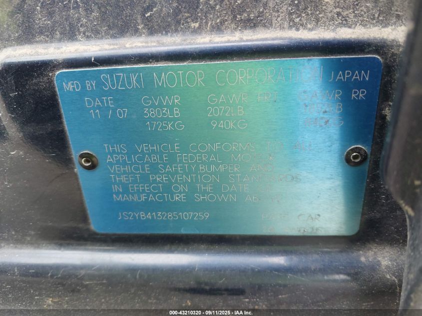 2008 Suzuki Sx4 Convenience/Touring VIN: JS2YB413285107259 Lot: 43210320