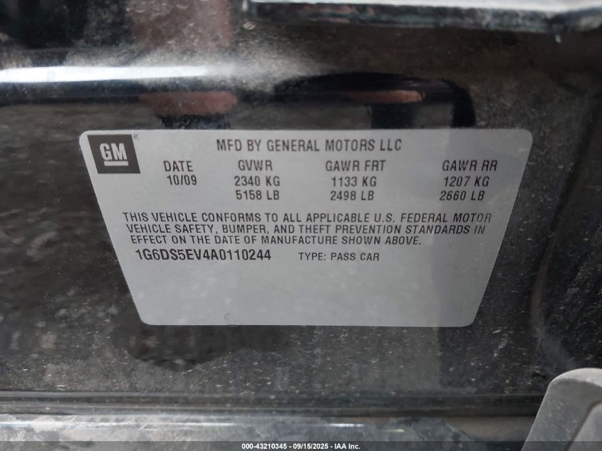 2010 Cadillac Cts Premium VIN: 1G6DS5EV4A0110244 Lot: 43210345