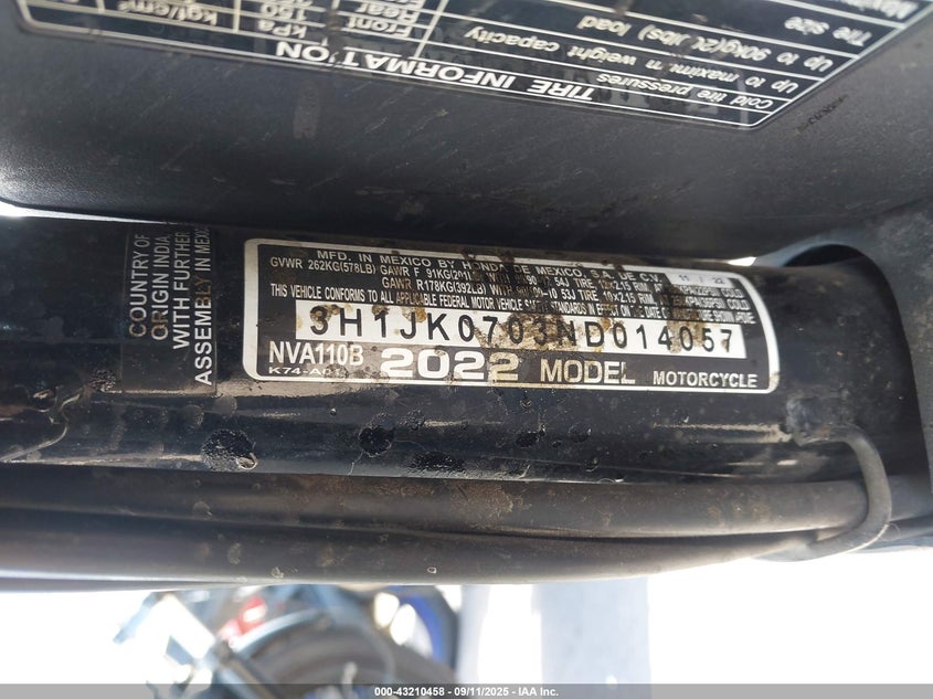 2022 HONDA NVA110 B - 3H1JK0703ND014057