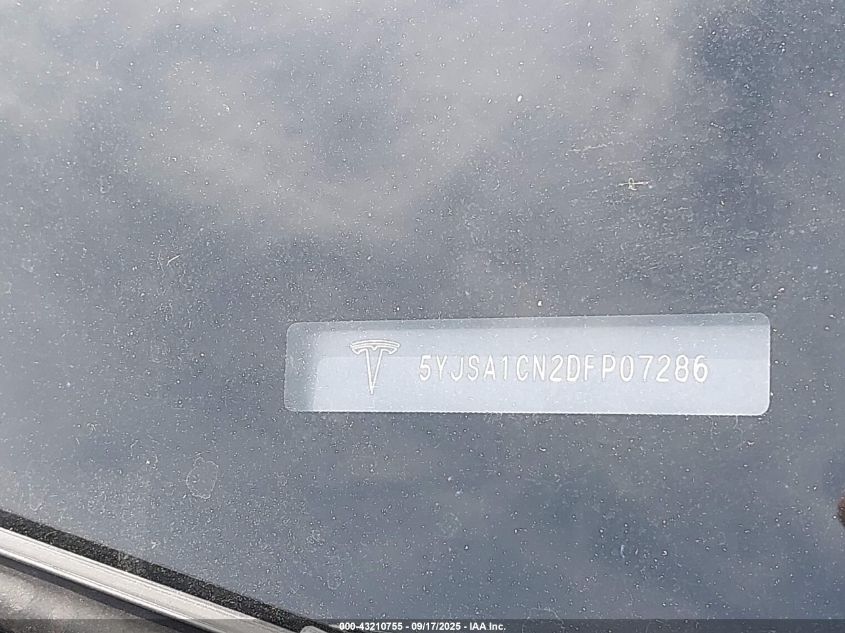 2013 Tesla Model S VIN: 5YJSA1CN2DFP07286 Lot: 43210755