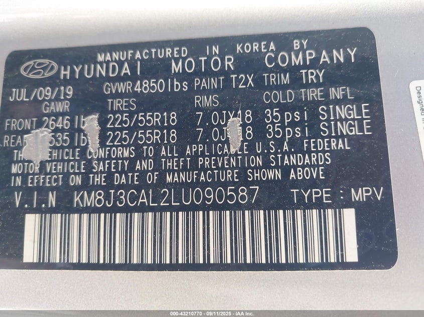 2020 HYUNDAI TUCSON ULTIMATE - KM8J3CAL2LU090587