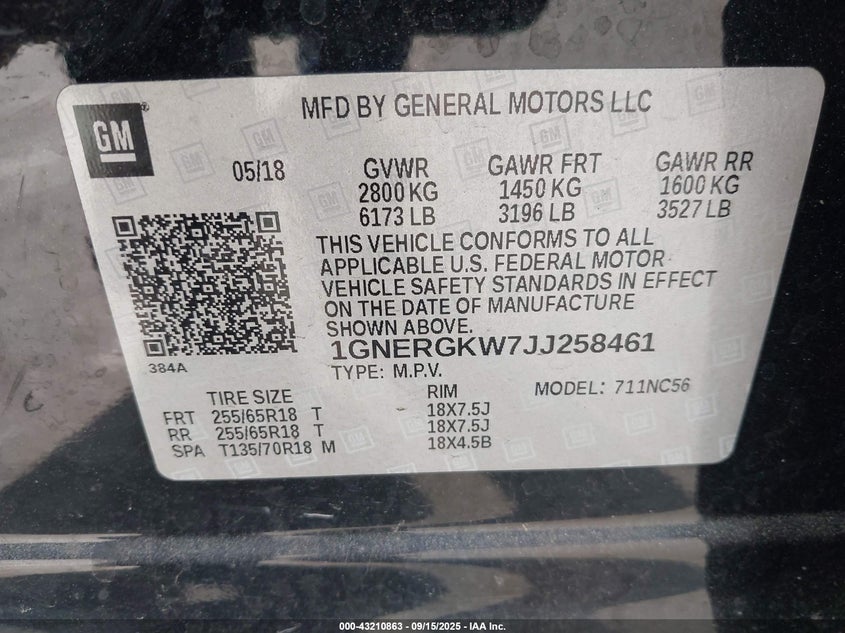 2018 CHEVROLET TRAVERSE 1LT - 1GNERGKW7JJ258461