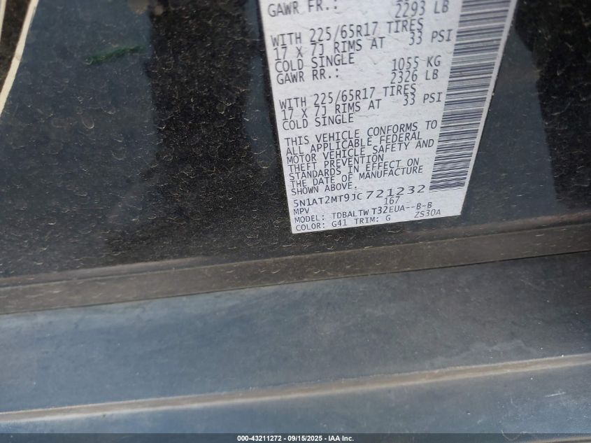 2018 Nissan Rogue Sv VIN: 5N1AT2MT9JC721232 Lot: 43211272