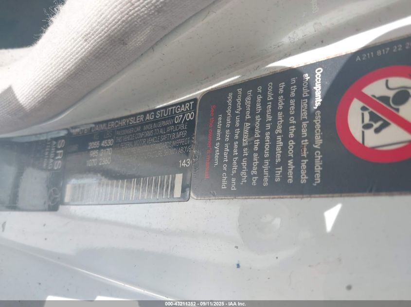 2001 Mercedes-Benz Clk 320 VIN: WDBLK65G91T056291 Lot: 43211352