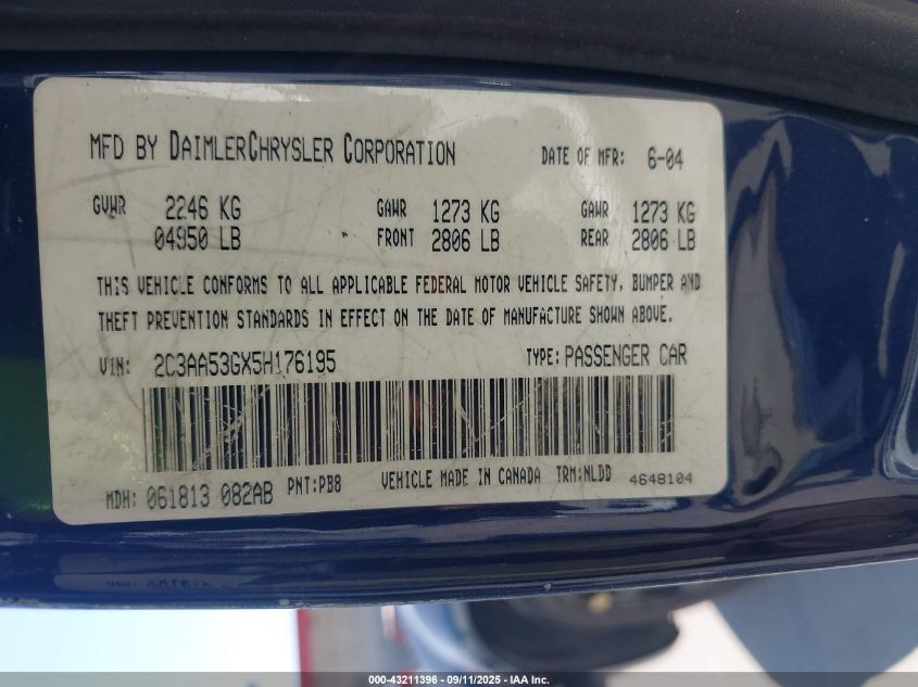 2005 Chrysler 300 Touring VIN: 2C3AA53GX5H176195 Lot: 43211396