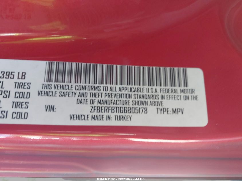 2016 Ram Promaster City Tradesman Slt VIN: ZFBERFBT1G6B05178 Lot: 43211835