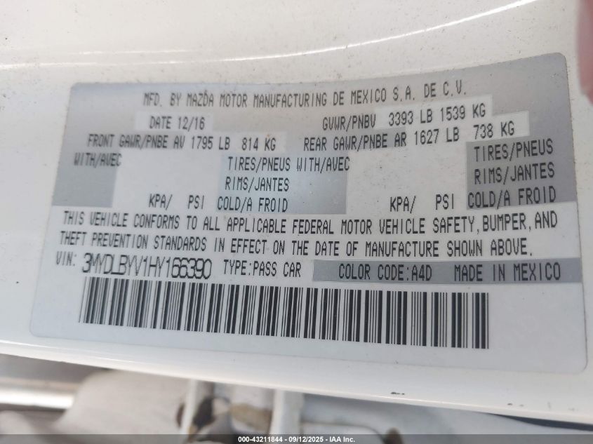 2017 Toyota Yaris Ia VIN: 3MYDLBYV1HY166390 Lot: 43211844