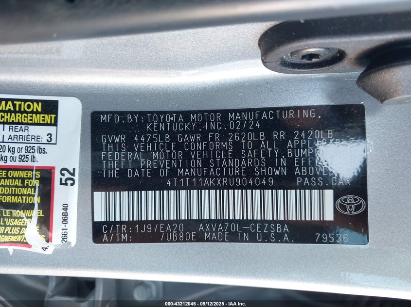 4T1T11AKXRU904049 2024 TOYOTA CAMRY photo no. 9