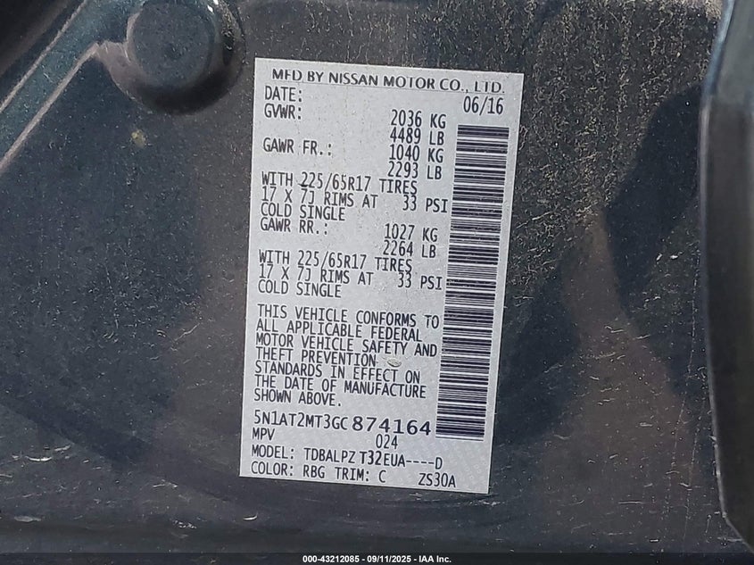 2016 NISSAN ROGUE S - 5N1AT2MT3GC874164