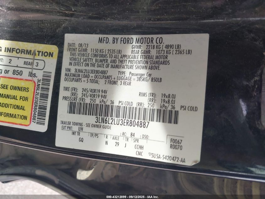 2014 Lincoln Mkz Hybrid VIN: 3LN6L2LU3ER804887 Lot: 43212099