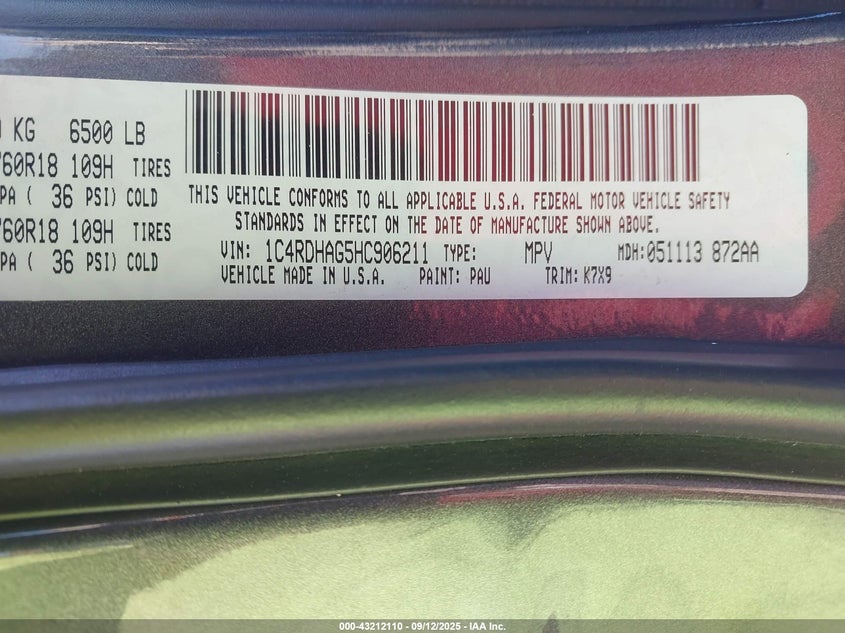 2017 DODGE DURANGO SXT RWD - 1C4RDHAG5HC906211