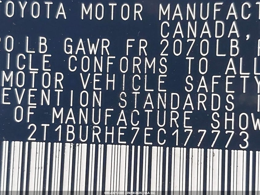 2014 Toyota Corolla S Plus VIN: 2T1BURHE7EC177773 Lot: 43212300