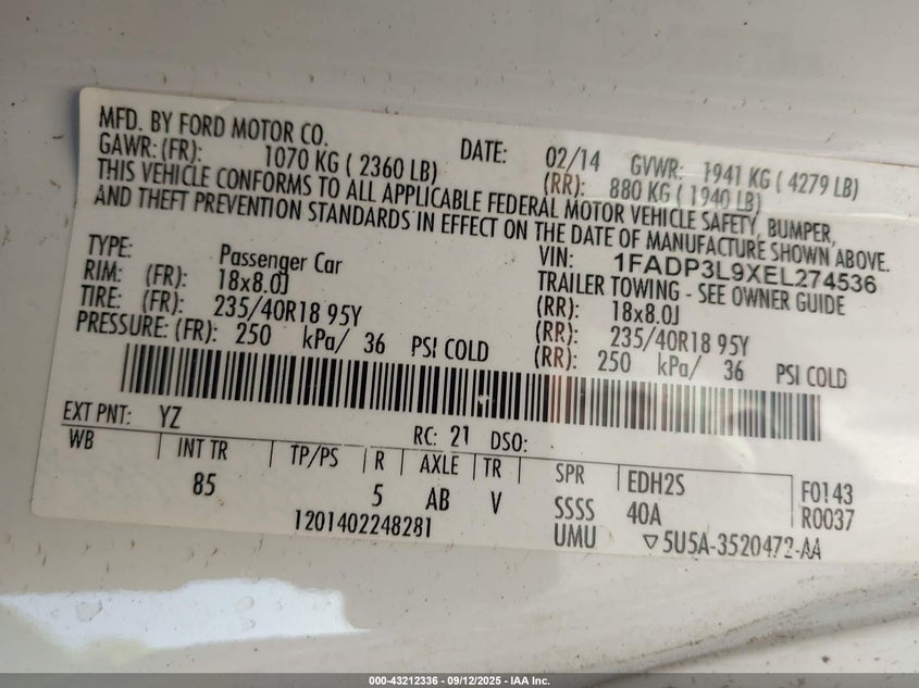 2014 FORD FOCUS ST - 1FADP3L9XEL274536