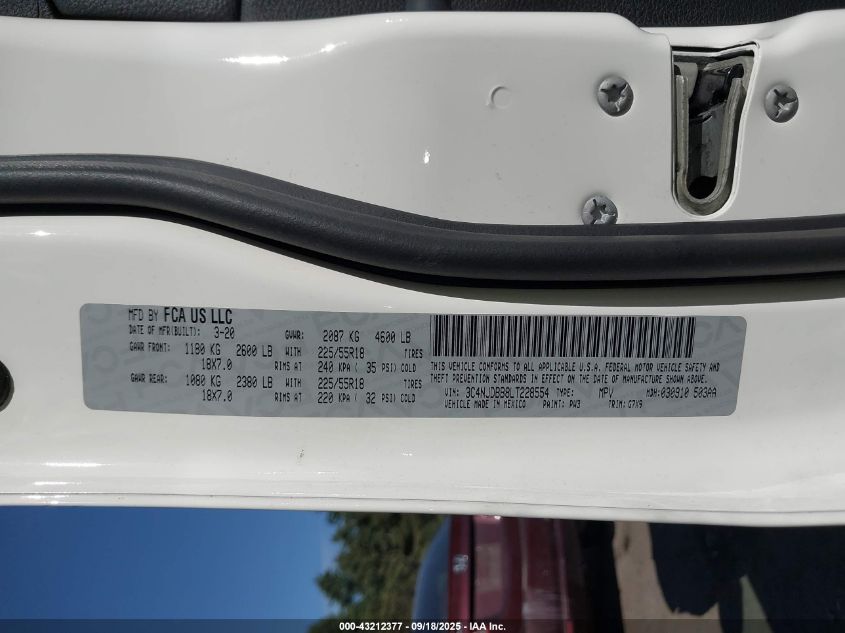 2020 Jeep Compass Altitude 4X4 VIN: 3C4NJDBB8LT228554 Lot: 43212377