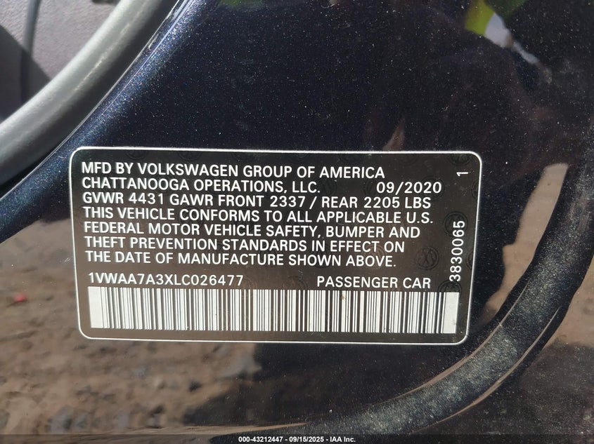 2020 VOLKSWAGEN PASSAT 2.0T S - 1VWAA7A3XLC026477