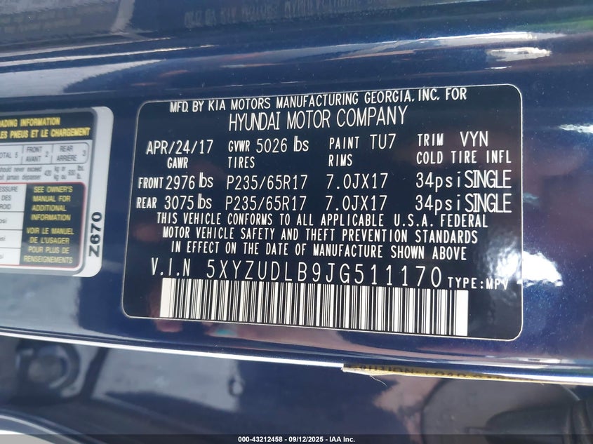 2018 HYUNDAI SANTA FE SPORT 2.4L 5XYZUDLB9JG511170