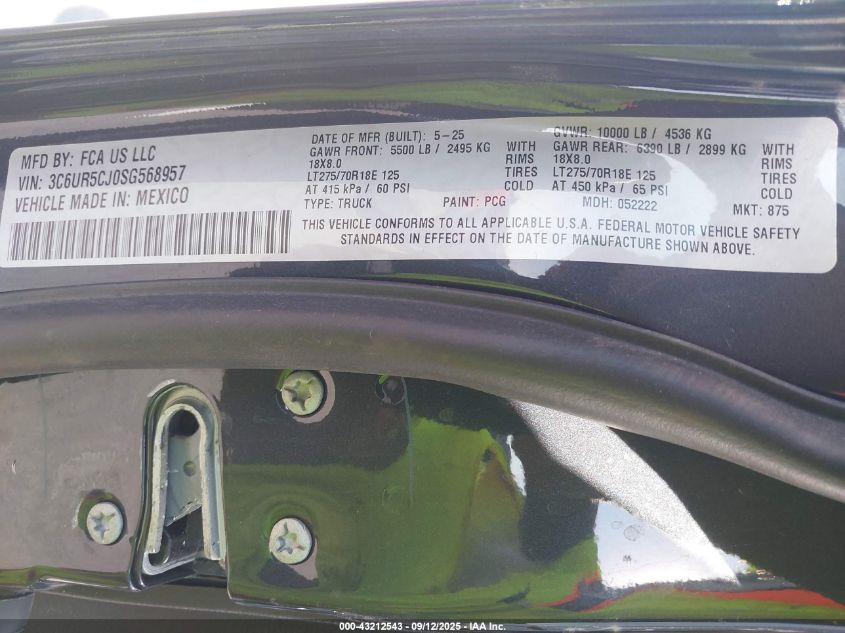 2025 Ram 2500 Tradesman 4X4 6'4 Box VIN: 3C6UR5CJ0SG568957 Lot: 43212543