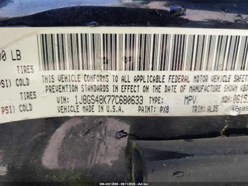 2007 Jeep Grand Cherokee Laredo VIN: 1J8GS48K77C680633 Lot: 43212586