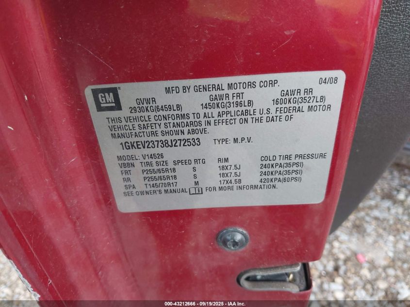 2008 GMC Acadia Slt-1 VIN: 1GKEV23738J272533 Lot: 43212666