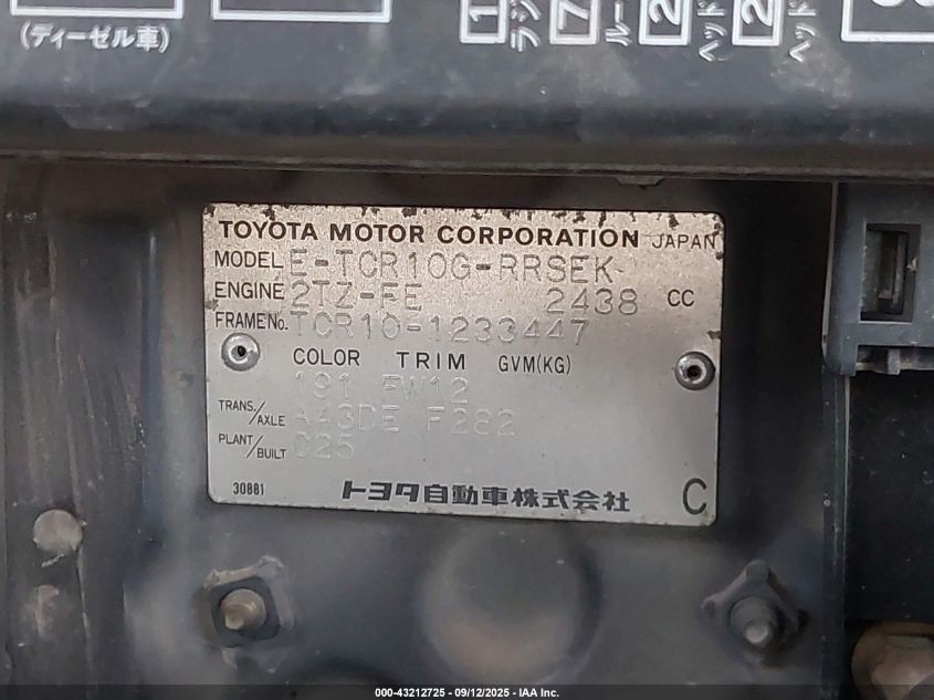 1996 Toyota Previa VIN: TCR101233447 Lot: 43212725