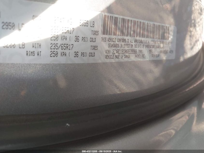 2019 Chrysler Pacifica Touring L VIN: 2C4RC1BG0KR539368 Lot: 43213205