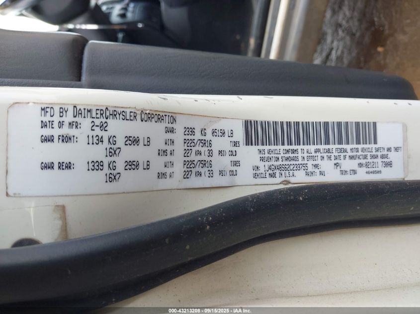 2002 Jeep Grand Cherokee Laredo VIN: 1J4GX48S62C233755 Lot: 43213208