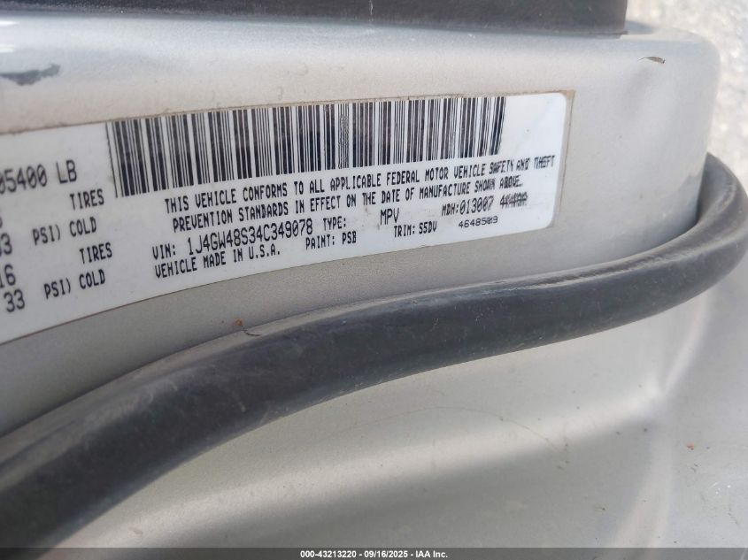 2004 Jeep Grand Cherokee Laredo VIN: 1J4GW48S34C349078 Lot: 43213220