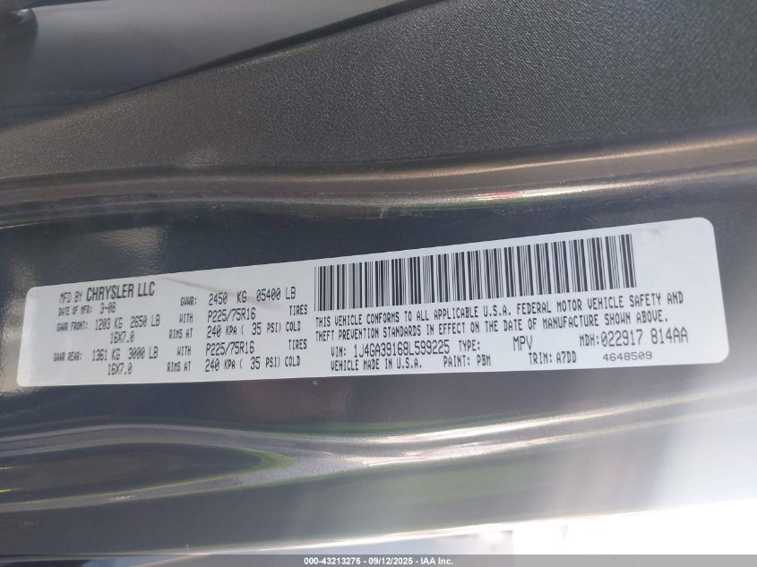 2008 Jeep Wrangler Unlimited X VIN: 1J4GA39168L599225 Lot: 43213276