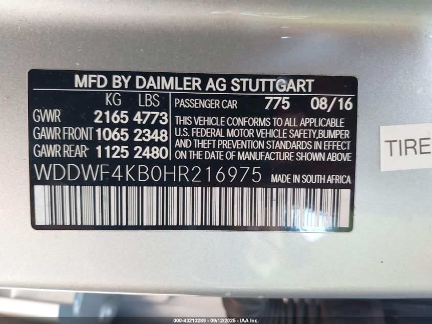 2017 Mercedes-Benz C 300 4Matic VIN: WDDWF4KB0HR216975 Lot: 43213289